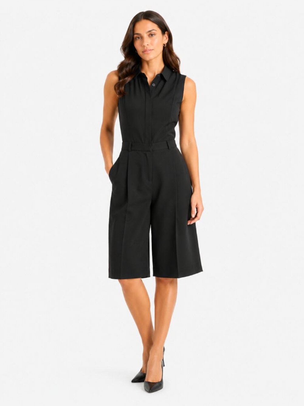 DYLAN GRAY BLACK SLEEVELESS BUTTON FRONT CROPPED WEDDING LEG JUMPSUIT - 2